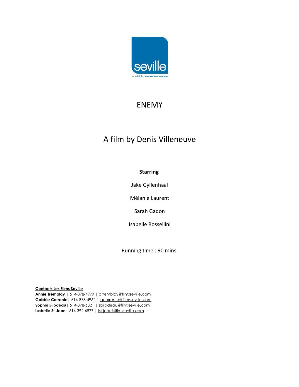 ENEMY a Film by Denis Villeneuve