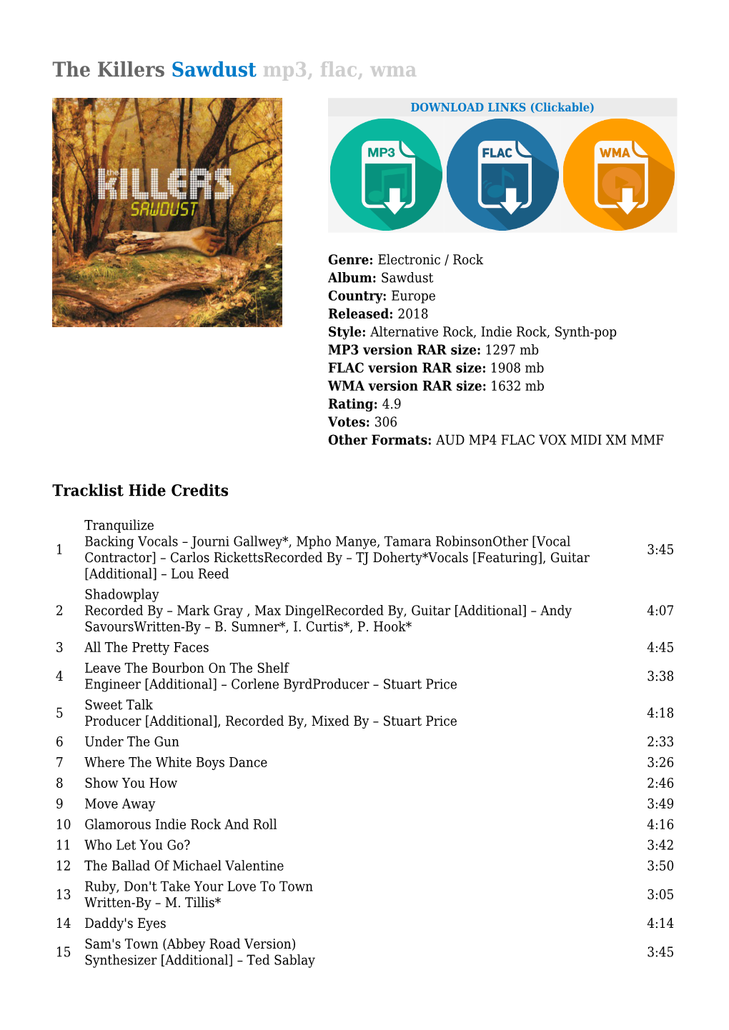 The Killers Sawdust Mp3, Flac, Wma