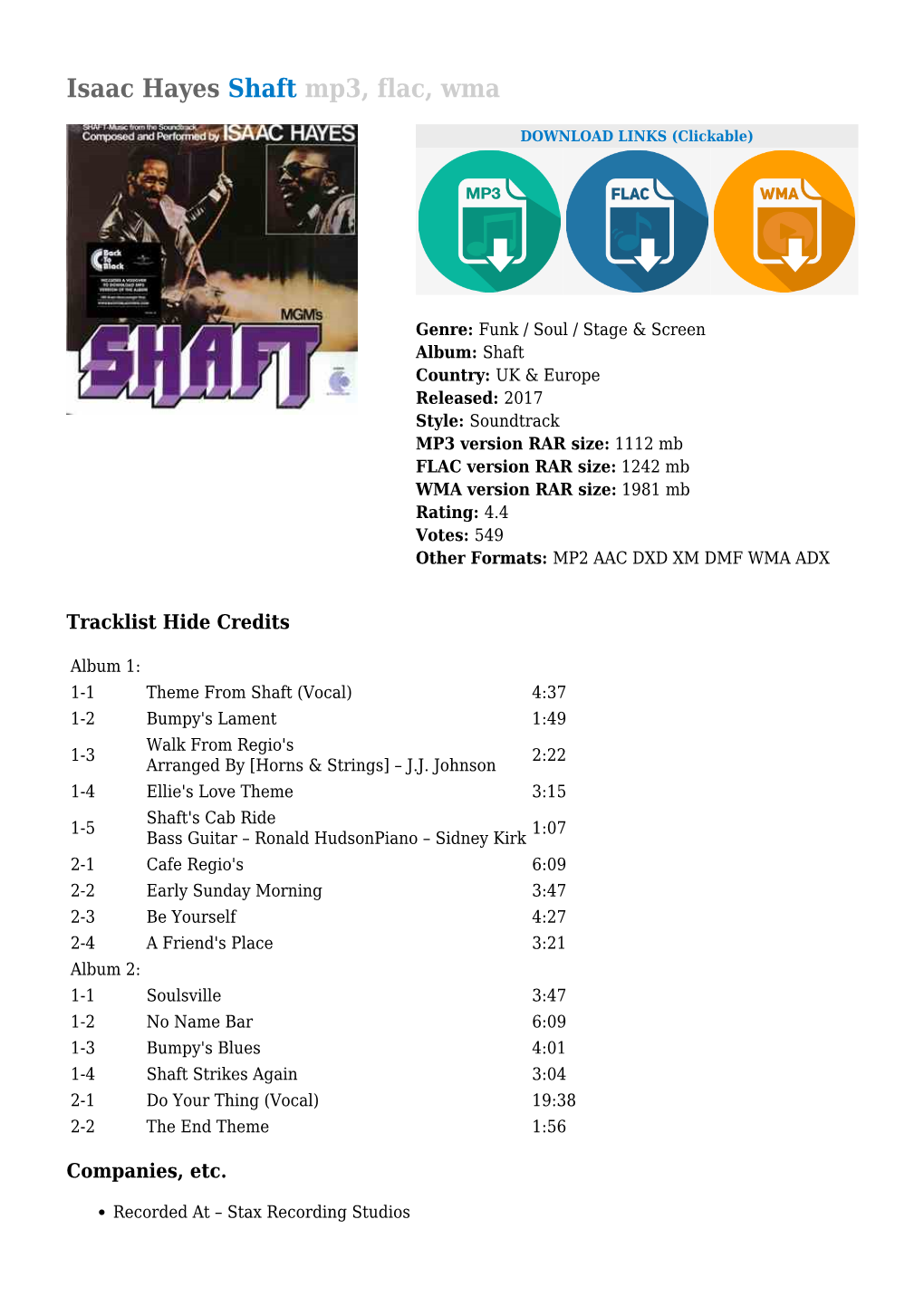 Isaac Hayes Shaft Mp3, Flac, Wma