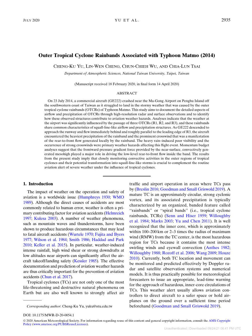 Outer Tropical Cyclone Rainbands Associated with Typhoon Matmo (2014)