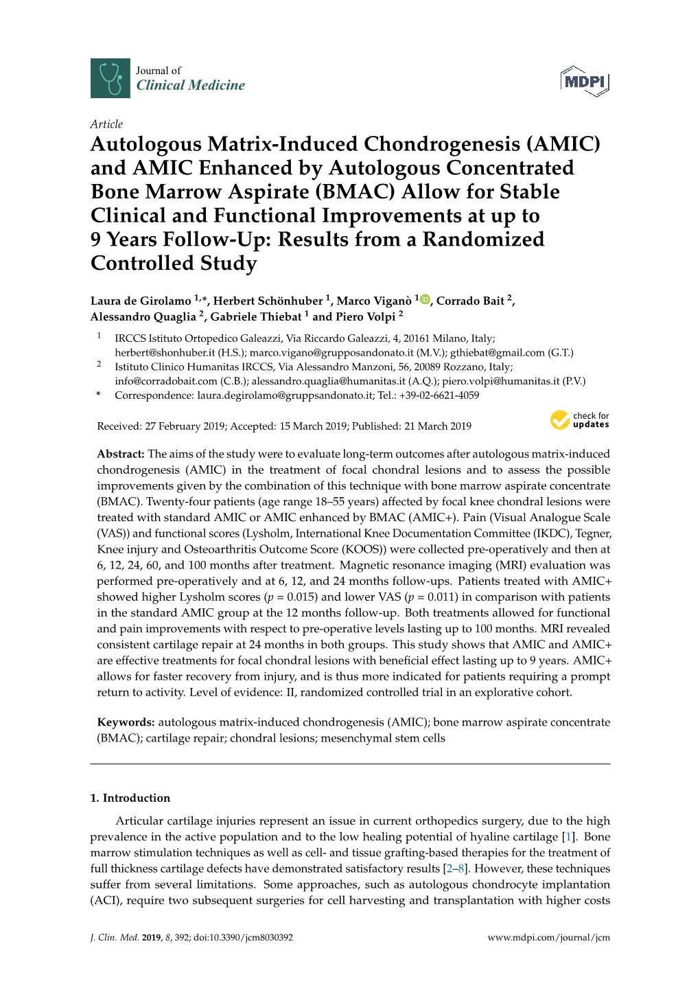 Autologous Matrix-Induced Chondrogenesis