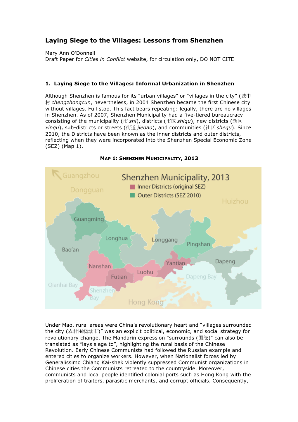 Laying Siege to the Villages: Lessons from Shenzhen