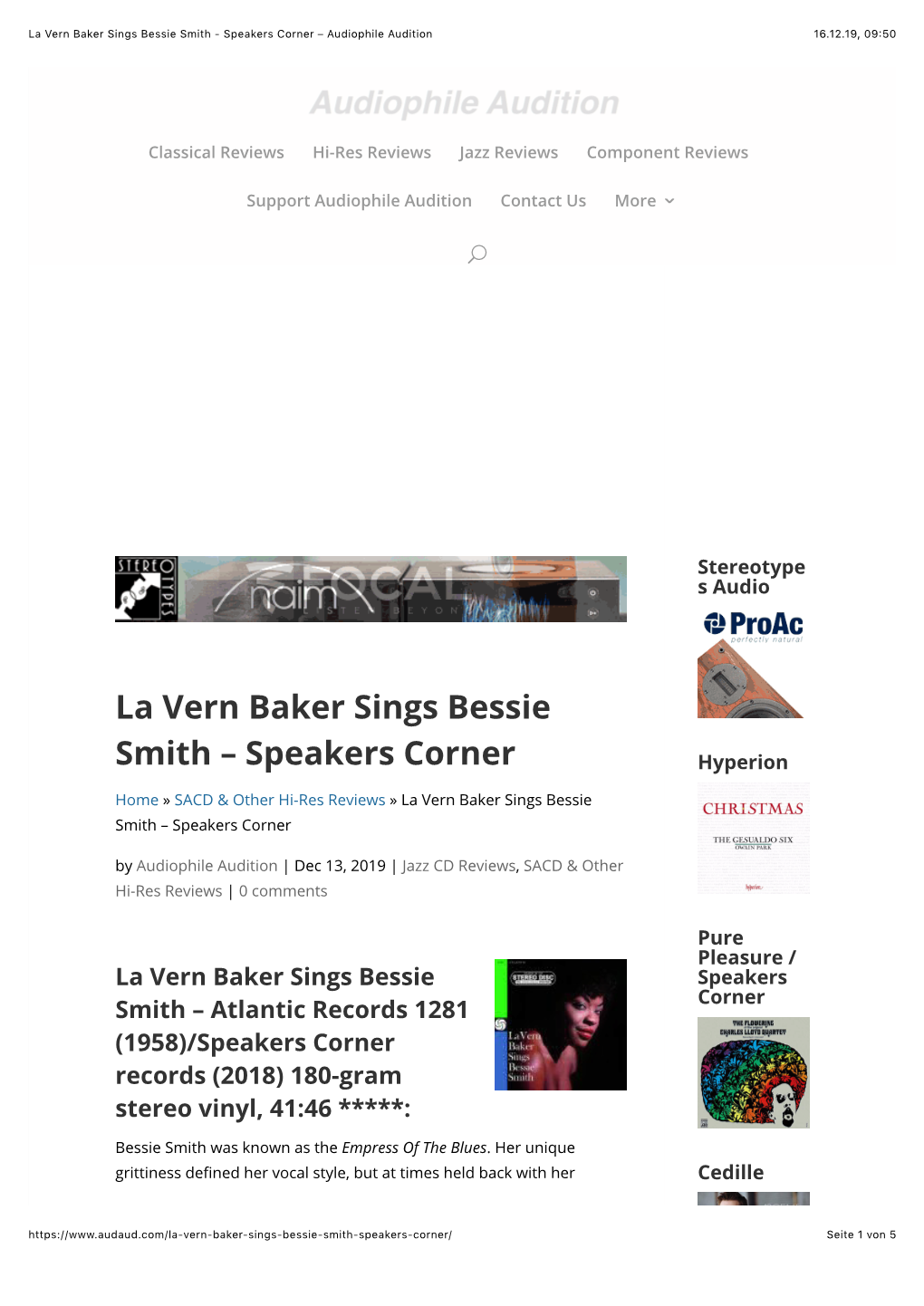 La Vern Baker Sings Bessie Smith - Speakers Corner – Audiophile Audition 16.12.19, 09�50