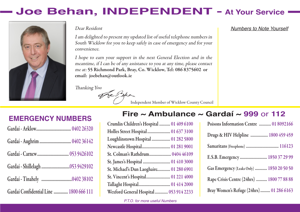 Joe Behan, INDEPENDENT - at Your Service