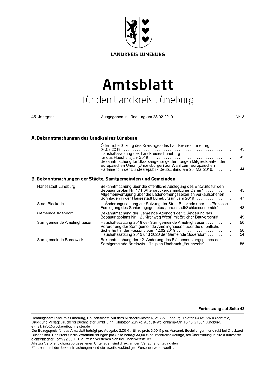 Amtsblatt Für Den Landkreis Lüneburg