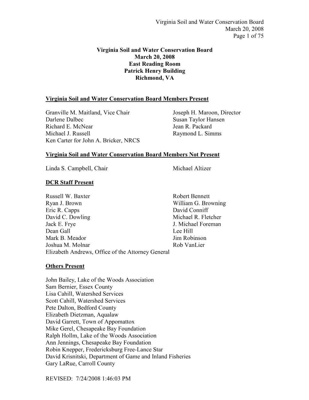 Virginia Soil and Water Conservation Board March 20, 2008 Page 1 of 75