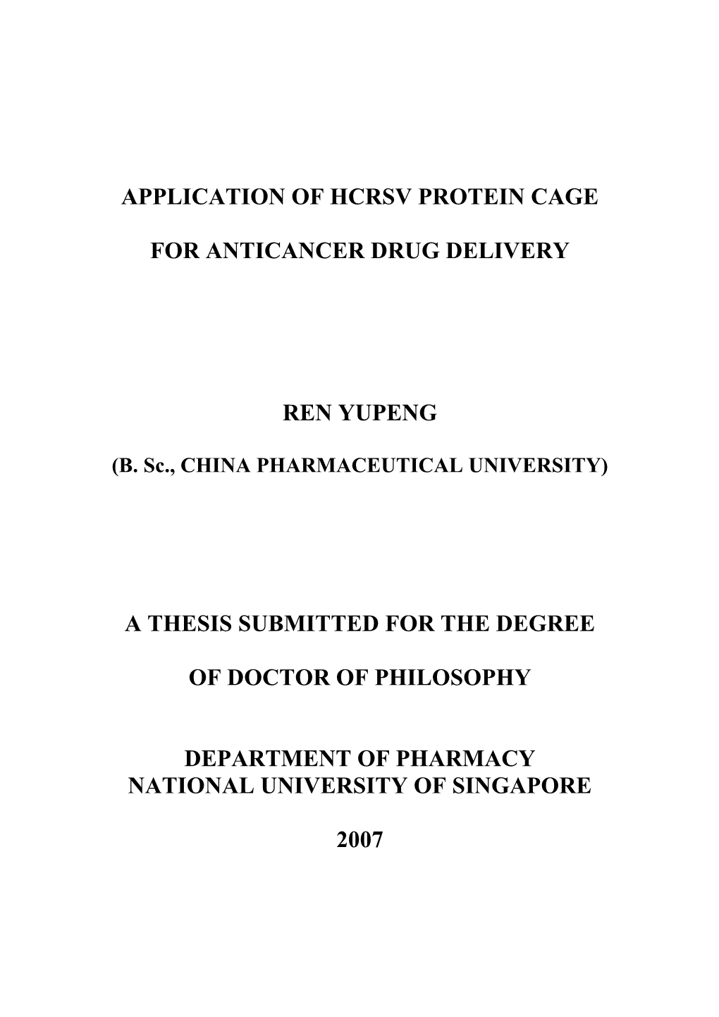 Application of Hcrsv Protein Cage for Anticancer Drug