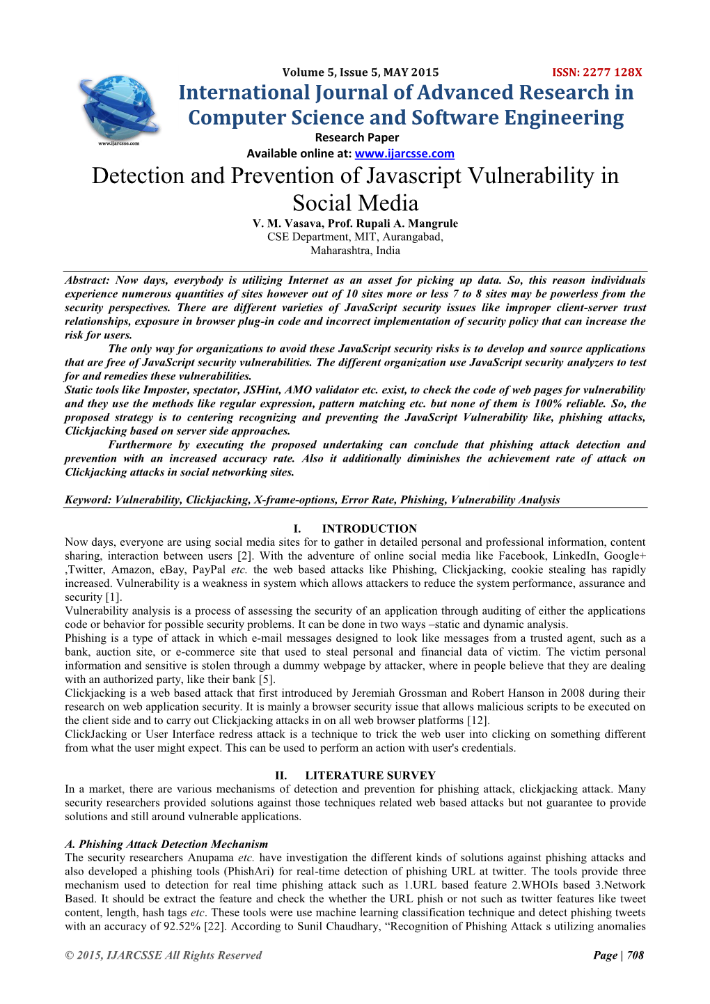 Detection and Prevention of Javascript Vulnerability in Social Media V