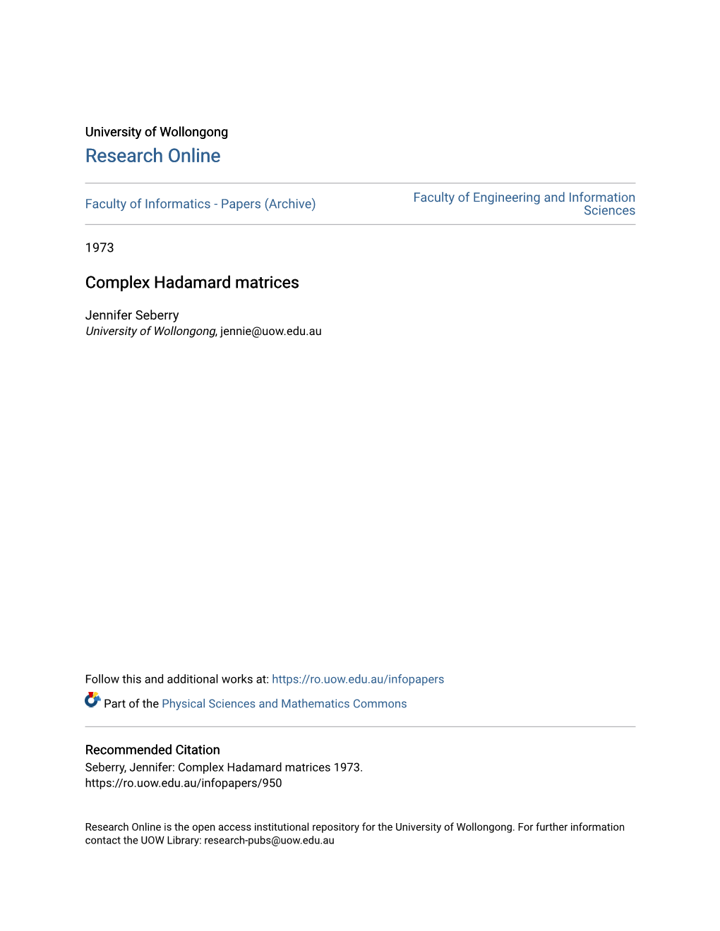 Complex Hadamard Matrices