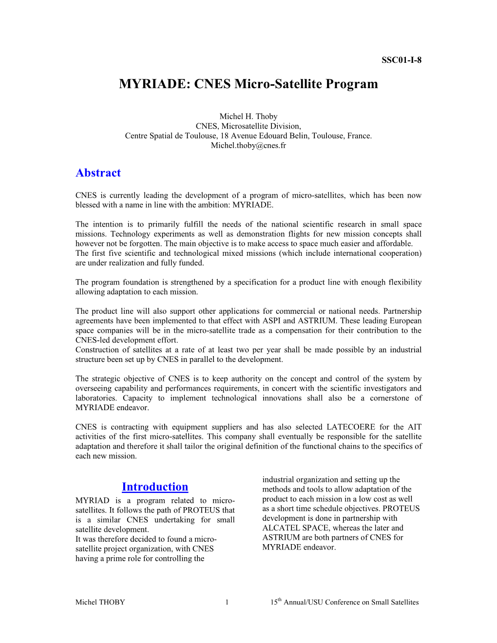 MYRIADE: CNES Micro-Satellite Program