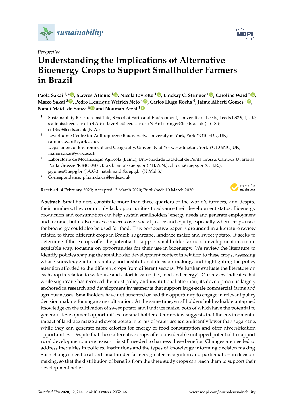 Understanding the Implications of Alternative Bioenergy Crops to Support Smallholder Farmers in Brazil