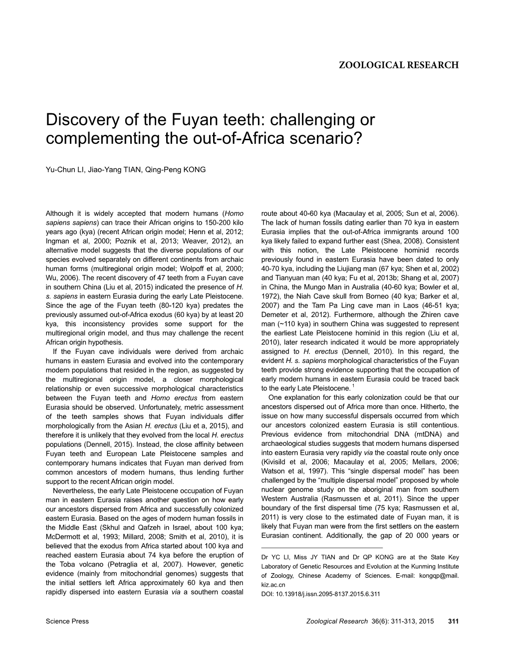 Discovery of the Fuyan Teeth: Challenging Or Complementing the Out-Of-Africa Scenario?