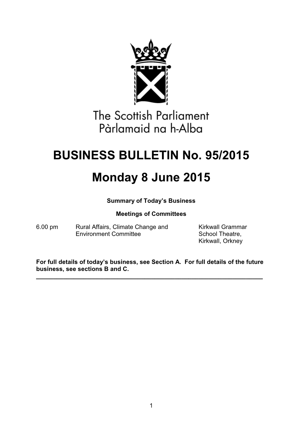 BUSINESS BULLETIN No. 95/2015 Monday 8 June 2015