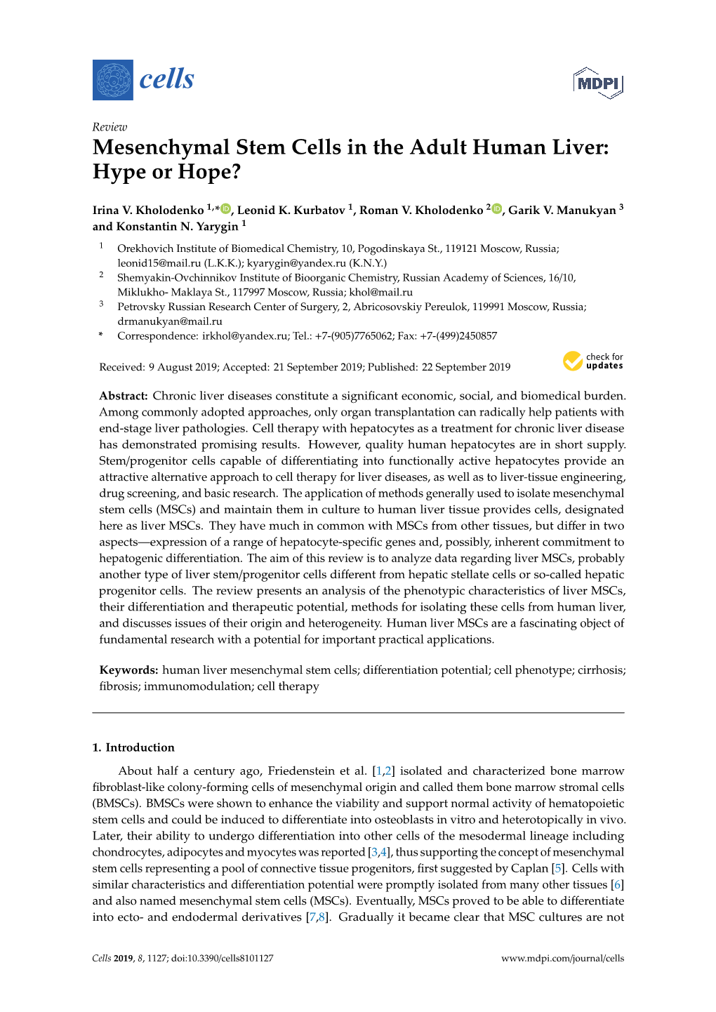 Mesenchymal Stem Cells in the Adult Human Liver: Hype Or Hope?