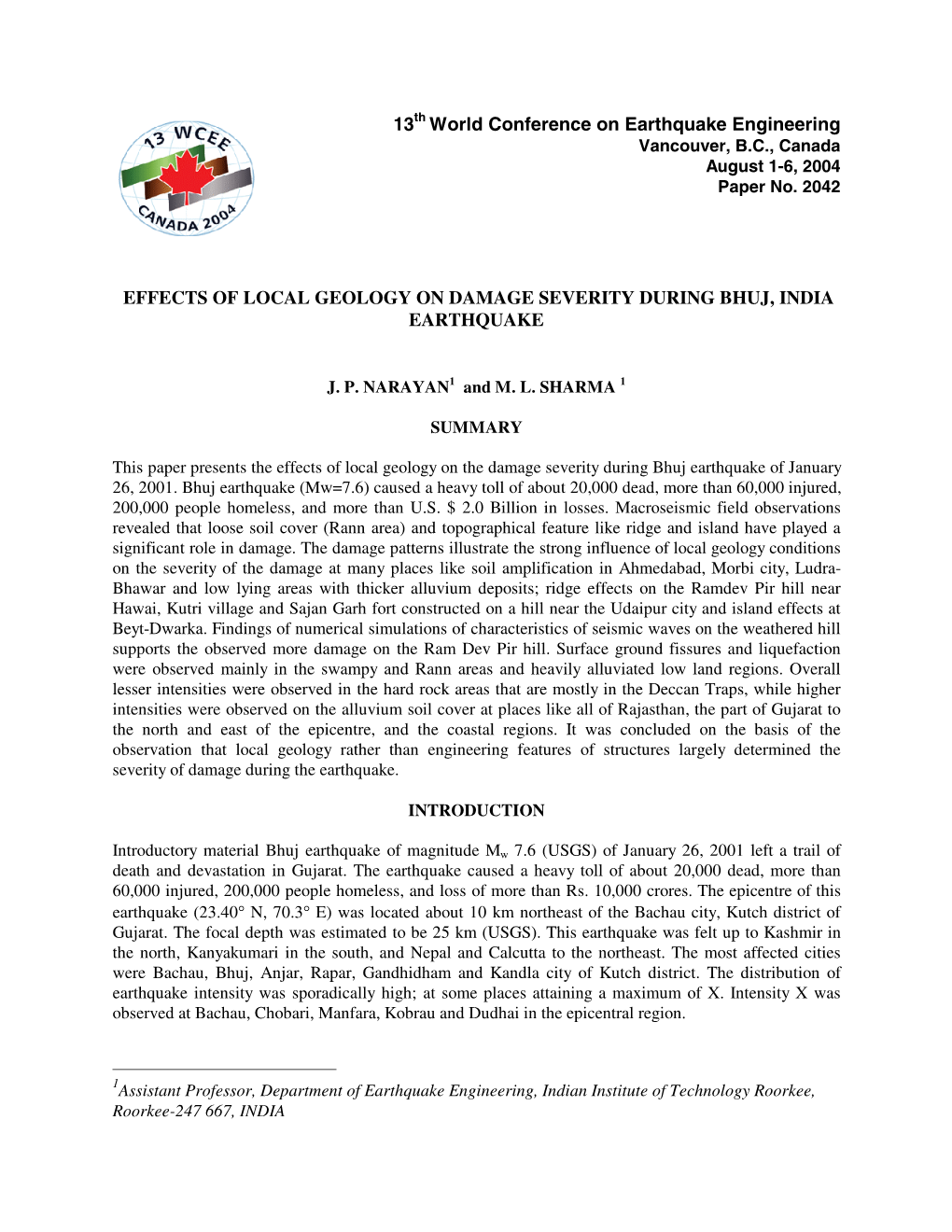 Effects of Local Geology on Damage Severity During Bhuj Earthquake Of