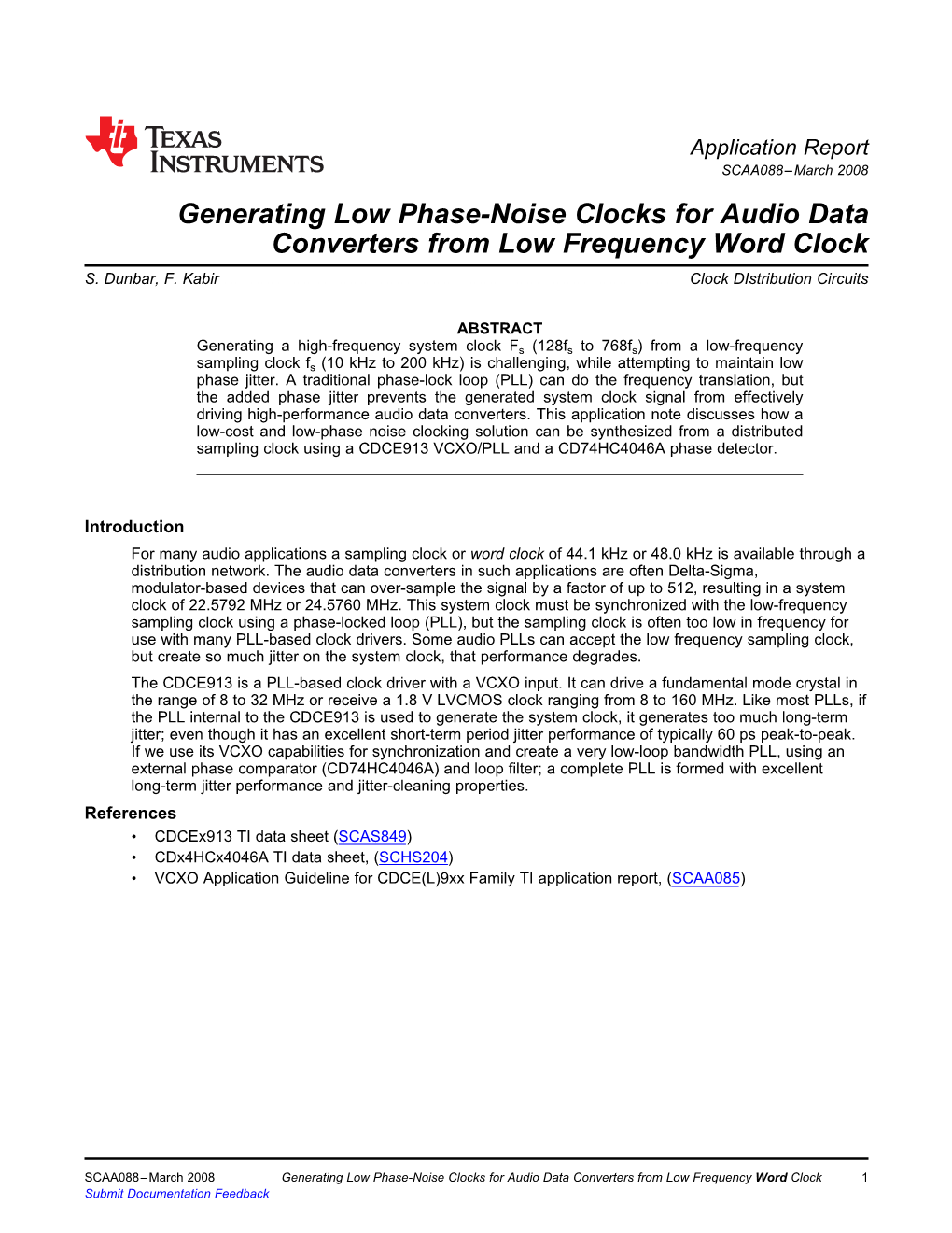 Generating Low Phase-Noise Clocks for Audio Data Converters from Low Frequency Word Clock S