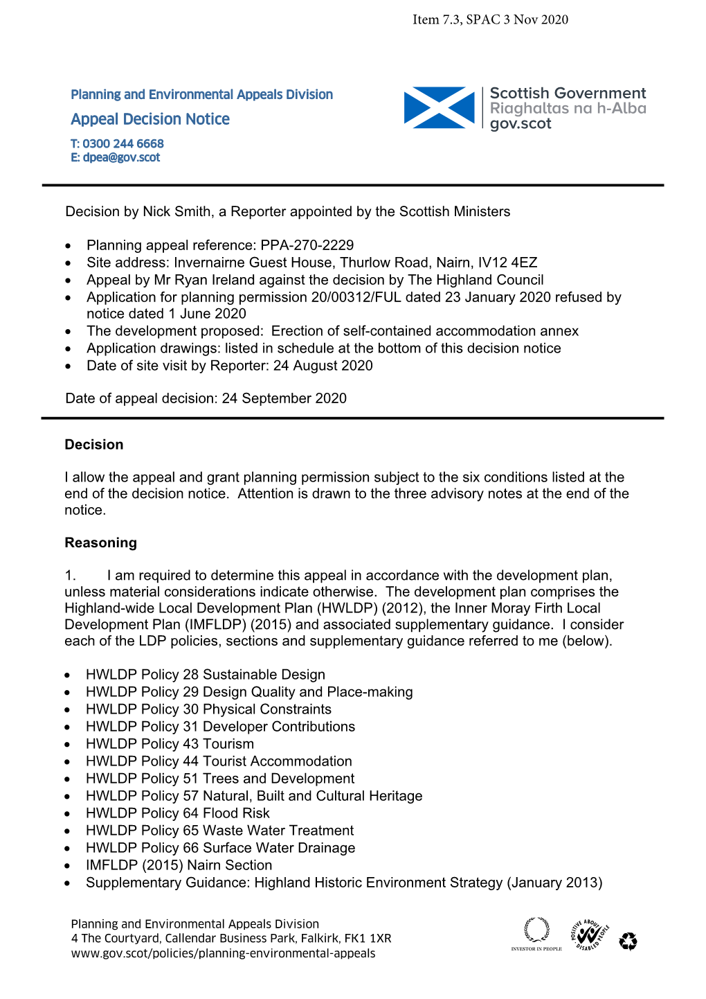 Appeal Decision Notice Mr Ryan Ireland (PPA-270-2229)