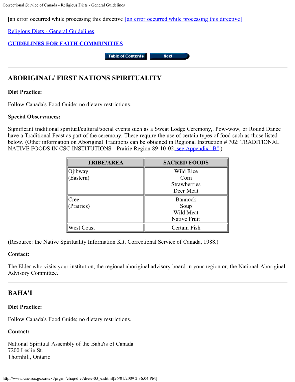 Correctional Service of Canada - Religious Diets - General Guidelines