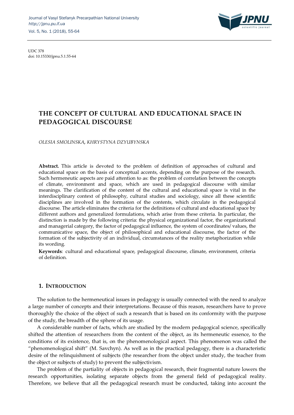 The Concept of Cultural and Educational Space in Pedagogical Discourse