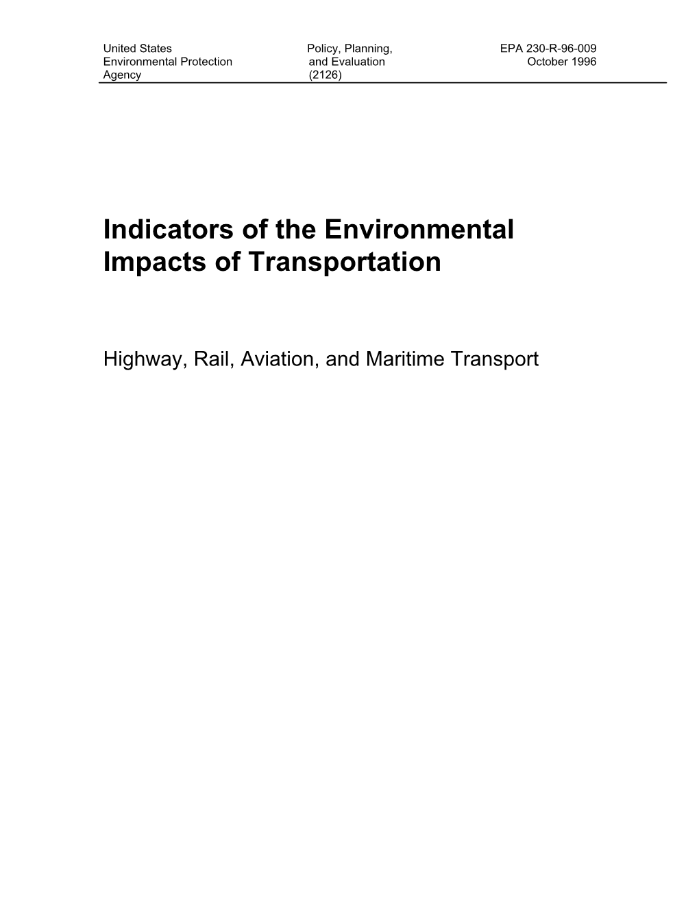 Indicators of the Environmental Impacts of Transportation