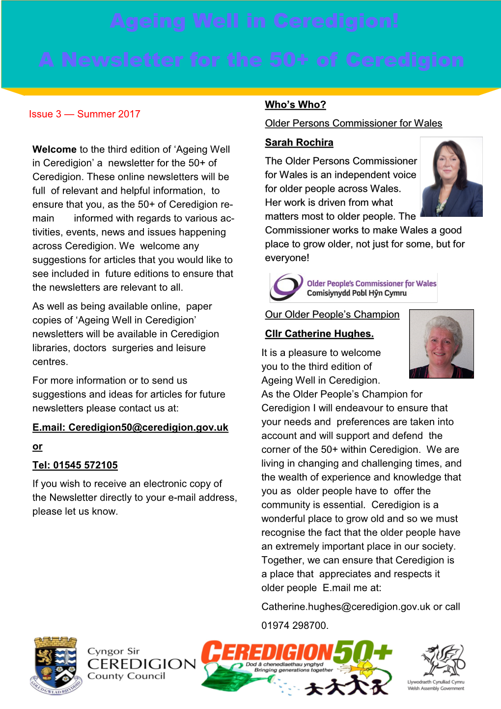 Ageing Well in Ceredigion! a Newsletter for the 50+ of Ceredigion