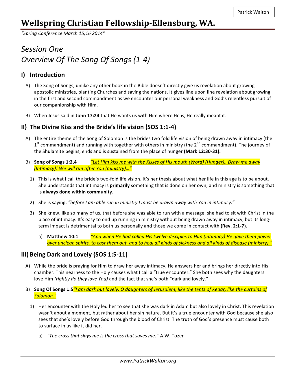 Ellensburg, WA. Session One Overview of the Song