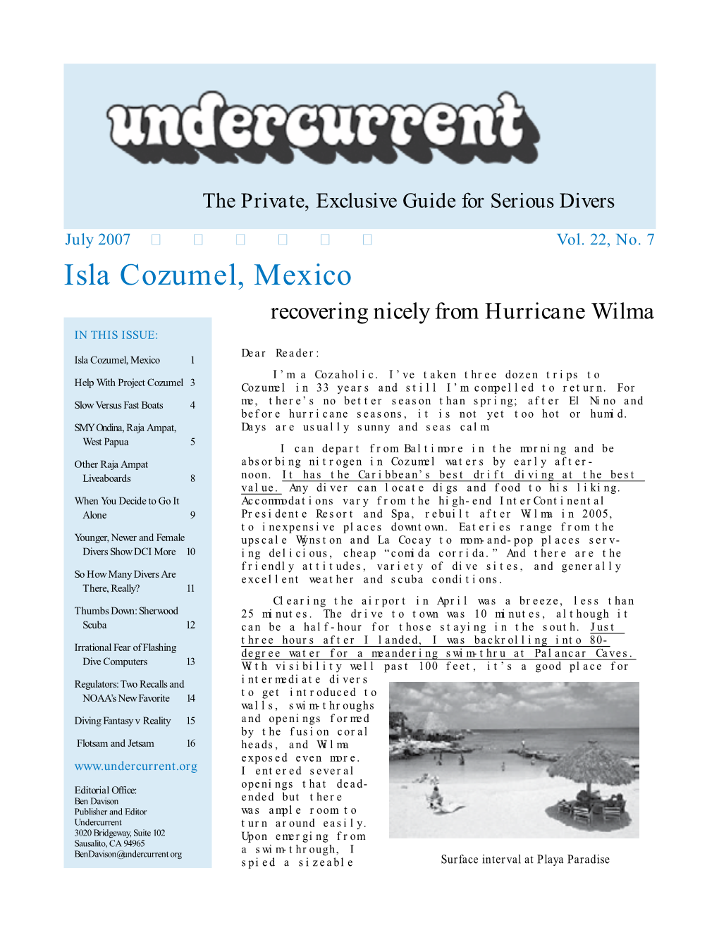Isla Cozumel, Mexico + [Other Articles] Undercurrent, July 2007