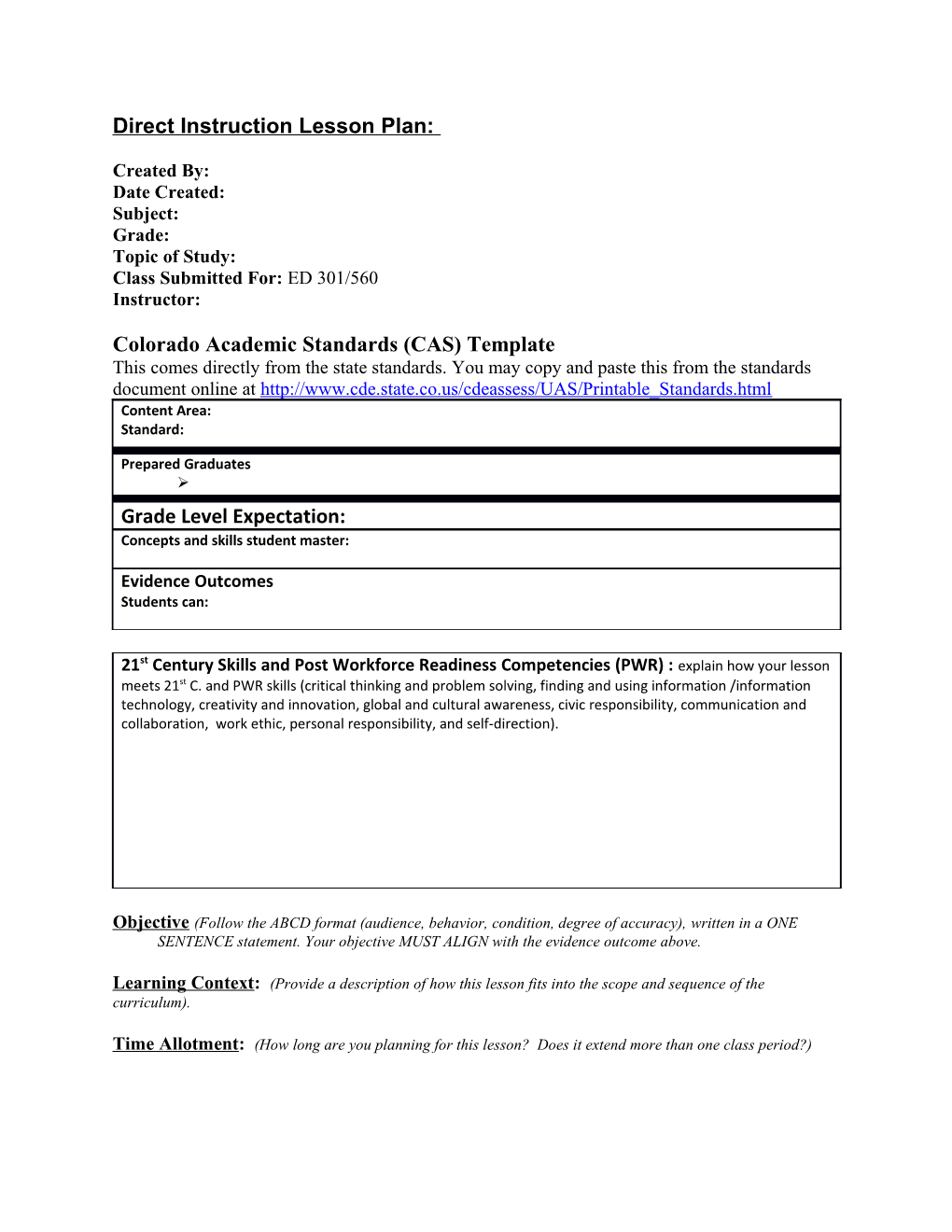 Direct Instruction Lesson Plan