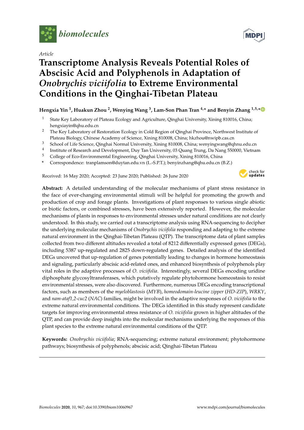 Transcriptome Analysis Reveals Potential Roles of Abscisic Acid