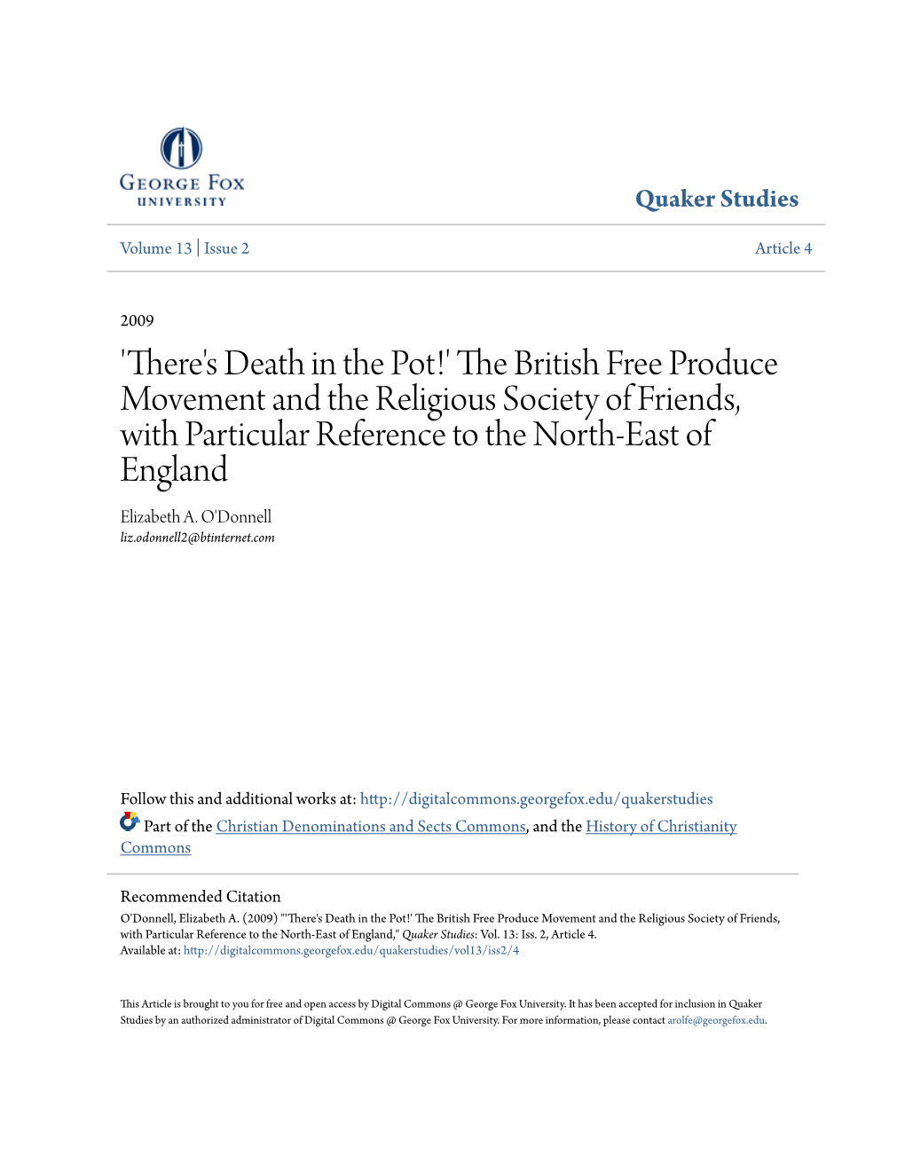 The British Free Produce Movement and the Religious Society of Friends, with Particular Reference to the North-East of England