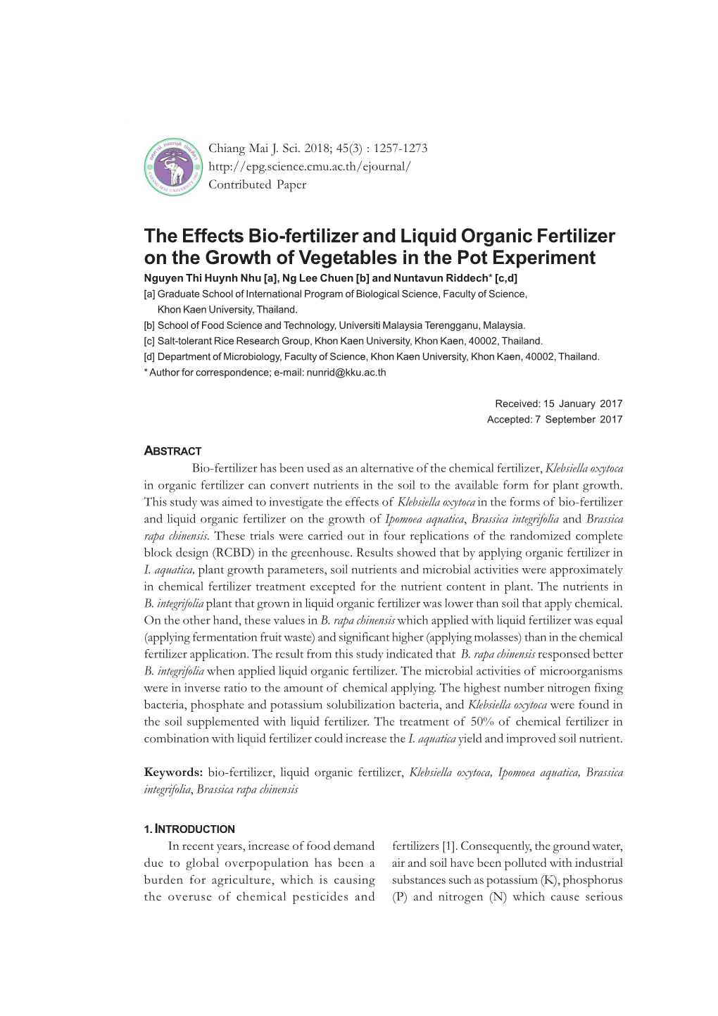 The Effects Bio-Fertilizer and Liquid Organic Fertilizer on the Growth Of