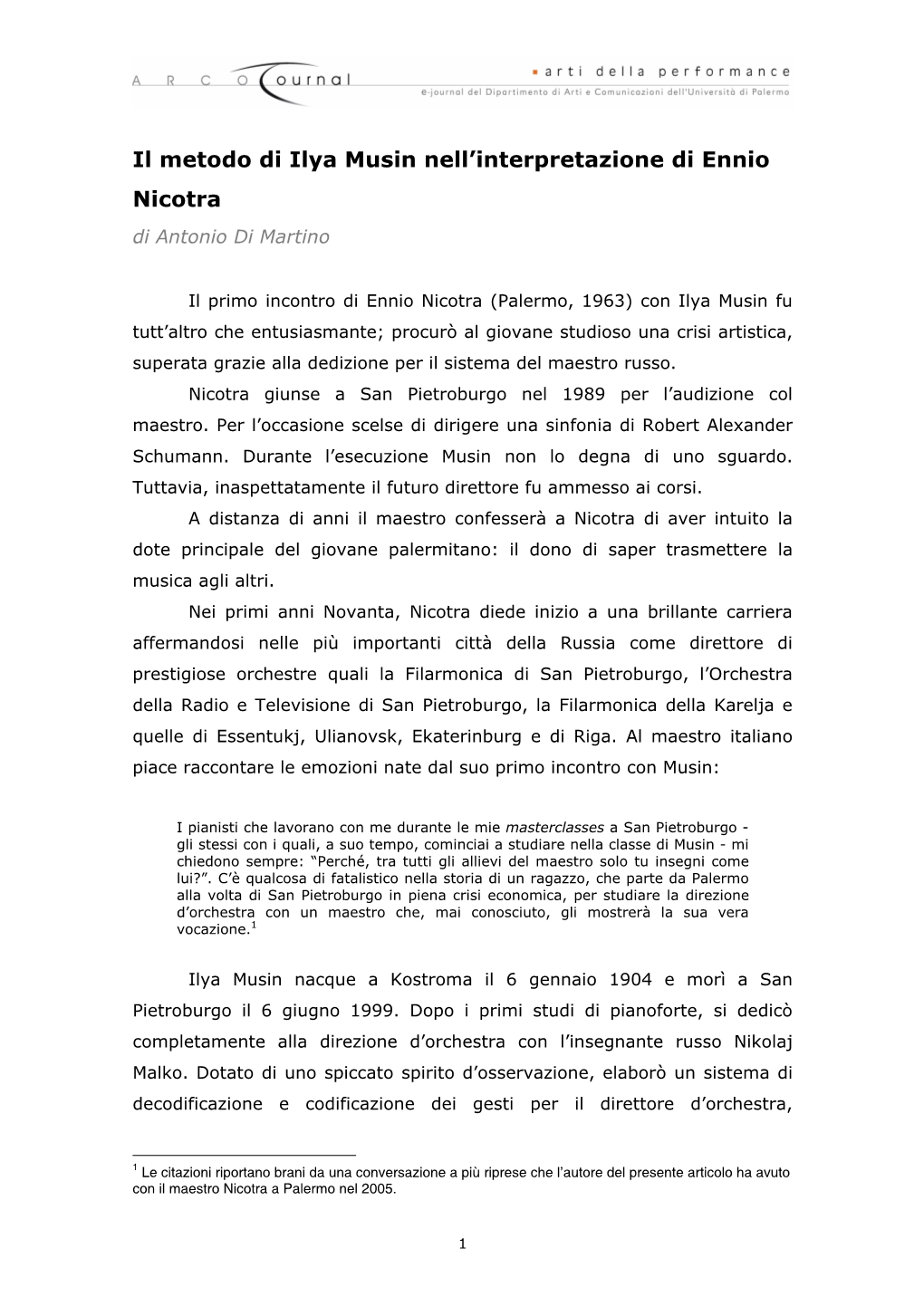 Il Metodo Di Ilya Musin Nell'interpretazione Di Ennio Nicotra