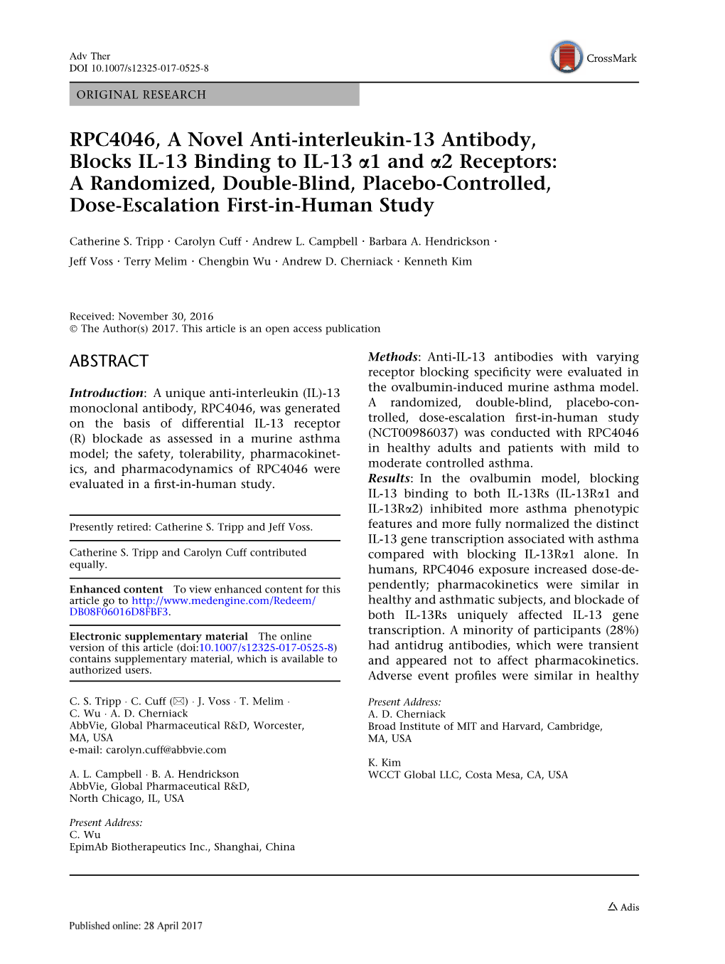 RPC4046, a Novel Anti-Interleukin-13 Antibody, Blocks IL-13 Binding to IL