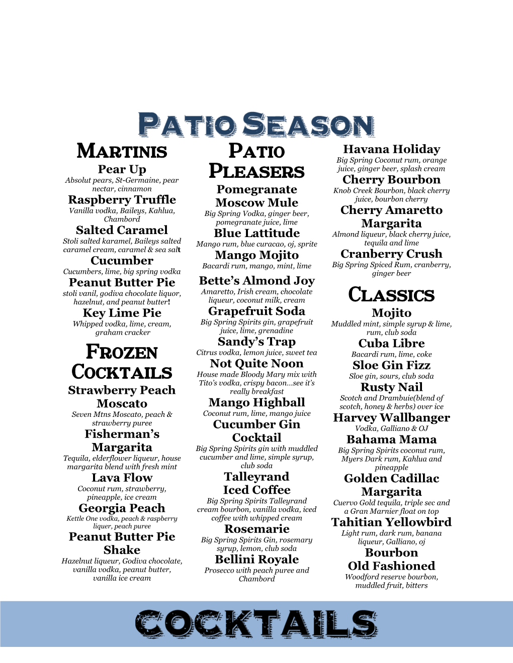 Martinis Frozen Cocktails Patio Pleasers Classics