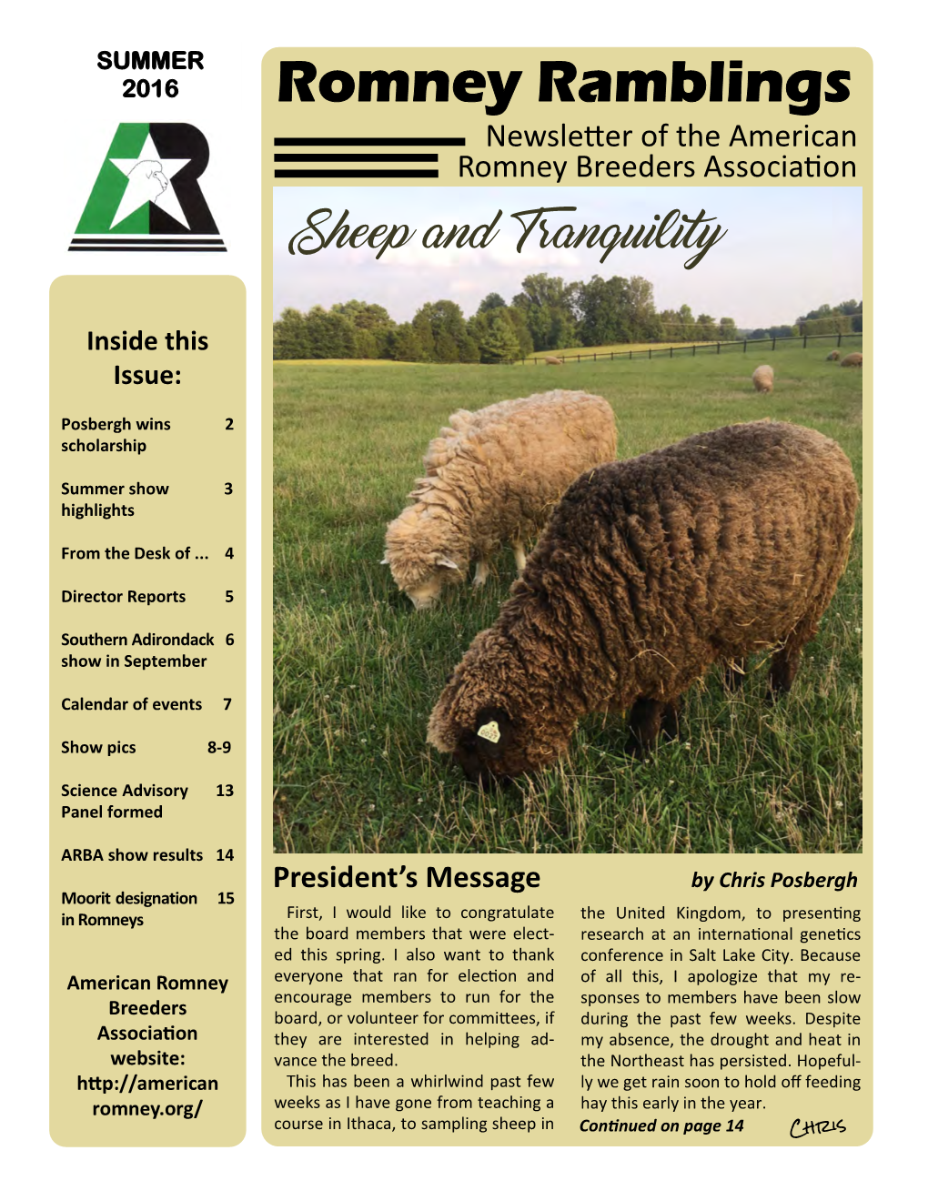 Romney Ramblings Newsletter of the American Romney Breeders Association Sheep and Tranquility