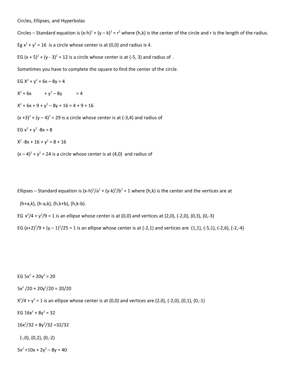 Circles, Ellipses, and Hyperbolas