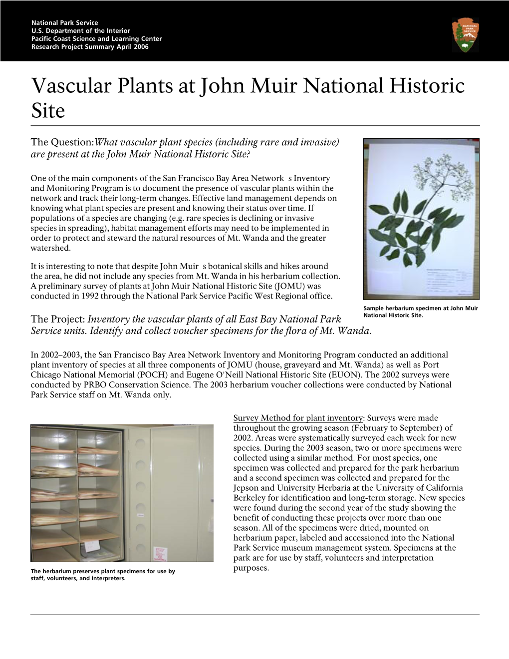 Vascular Plants at John Muir National Historic Site