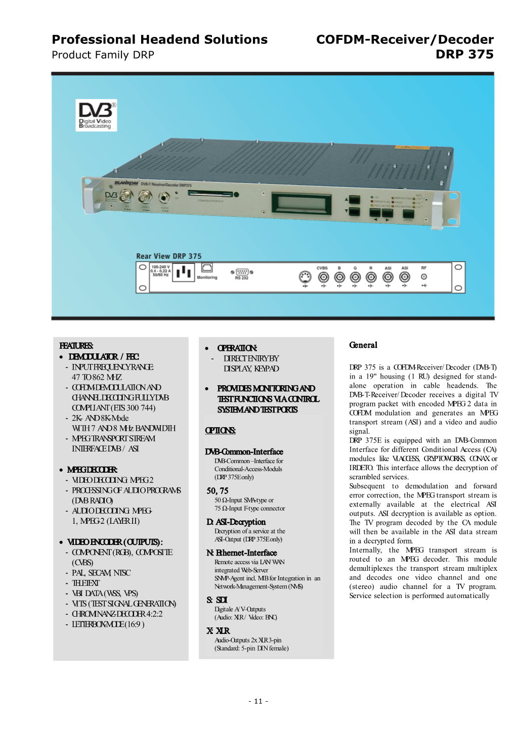 Professional Headend Solutions COFDM-Receiver/Decoder DRP