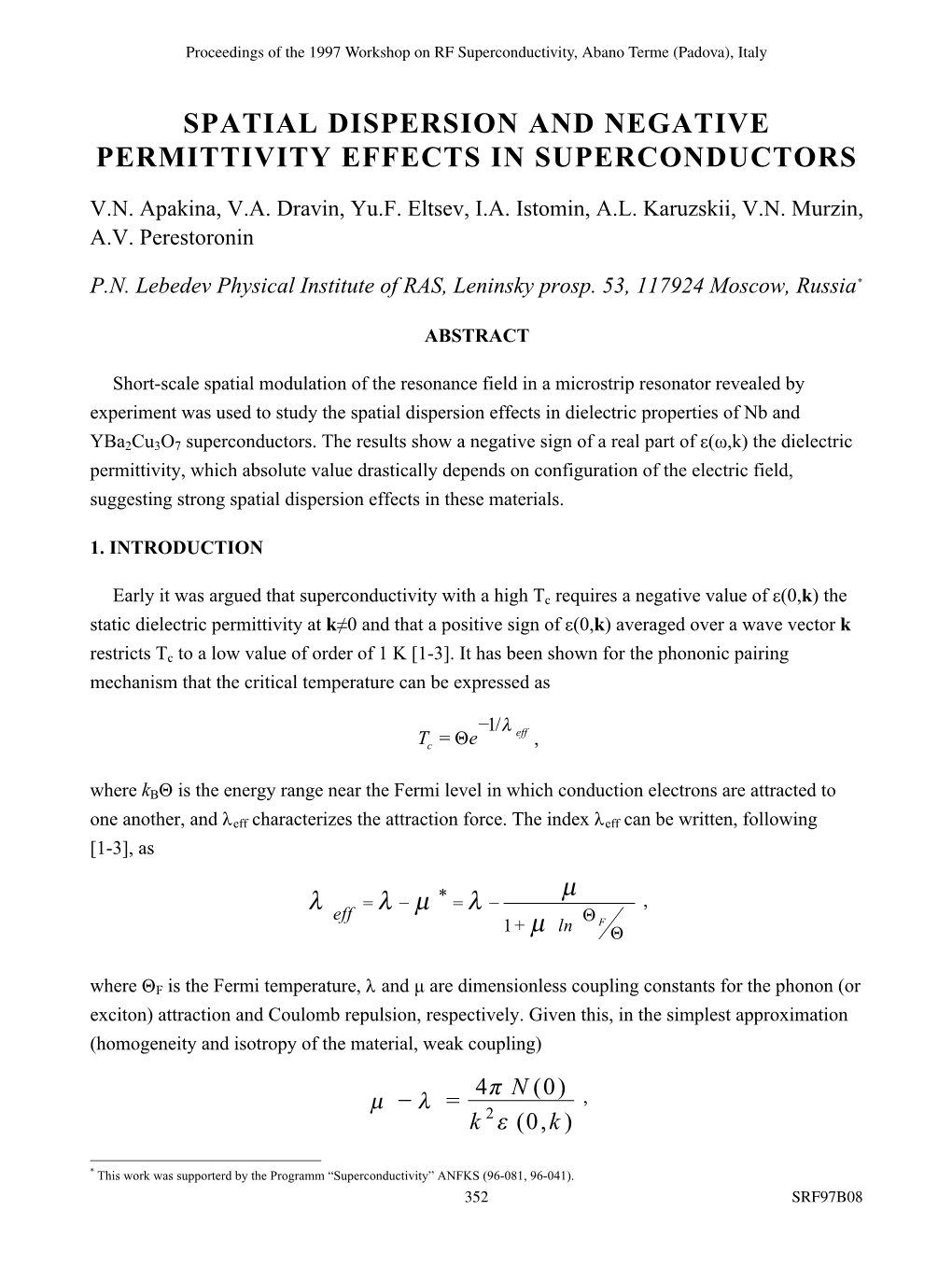 Spatial Dispersion and Negative Permittivity Effects in Superconductors