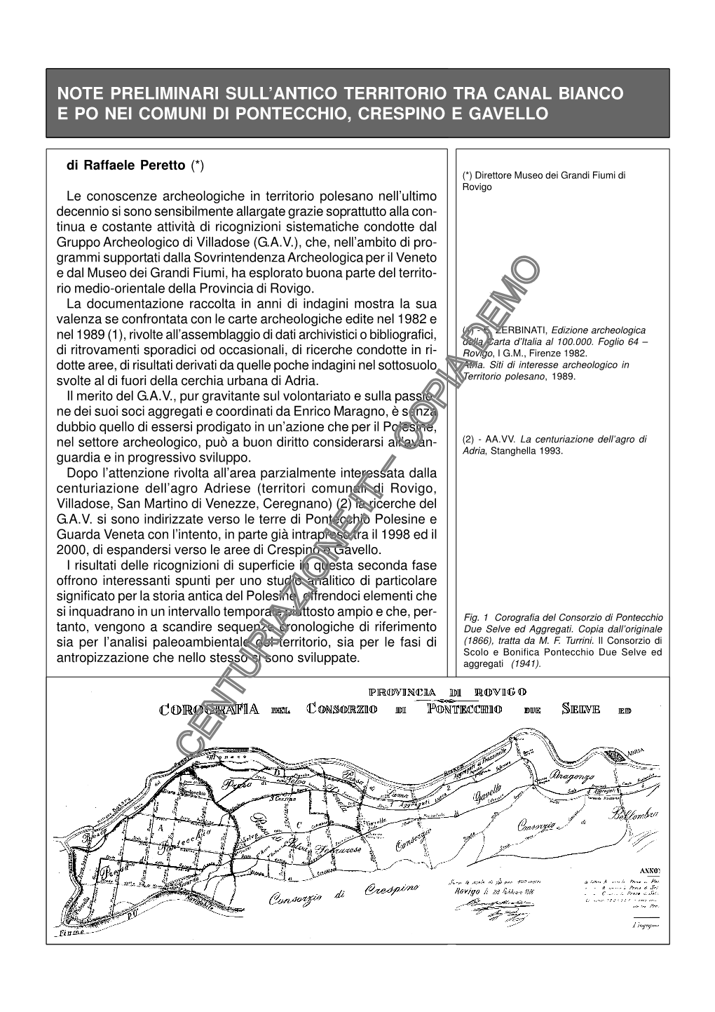 Note Preliminari Sull'antico Territorio Tra Canal Bianco E Po Nei Comuni Di Pontecchio, Crespino E Gavello