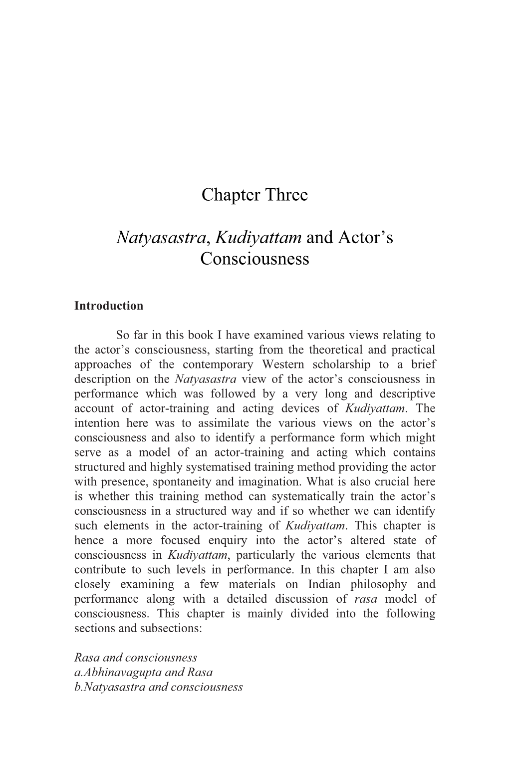 Chapter Three Natyasastra, Kudiyattam and Actor's