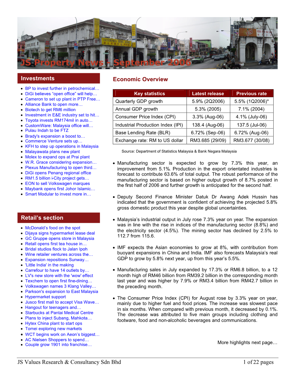 JS Values Research & Consultancy Sdn Bhd 1 of 22 Pages Economic