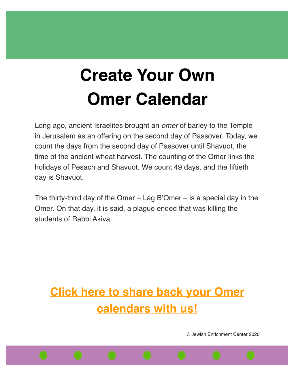 Create Your Own Omer Calendar