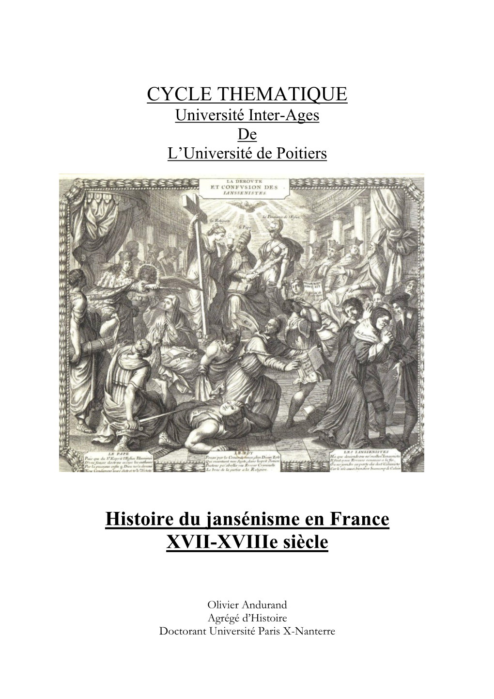 CYCLE THEMATIQUE Université Inter-Ages De L’Université De Poitiers