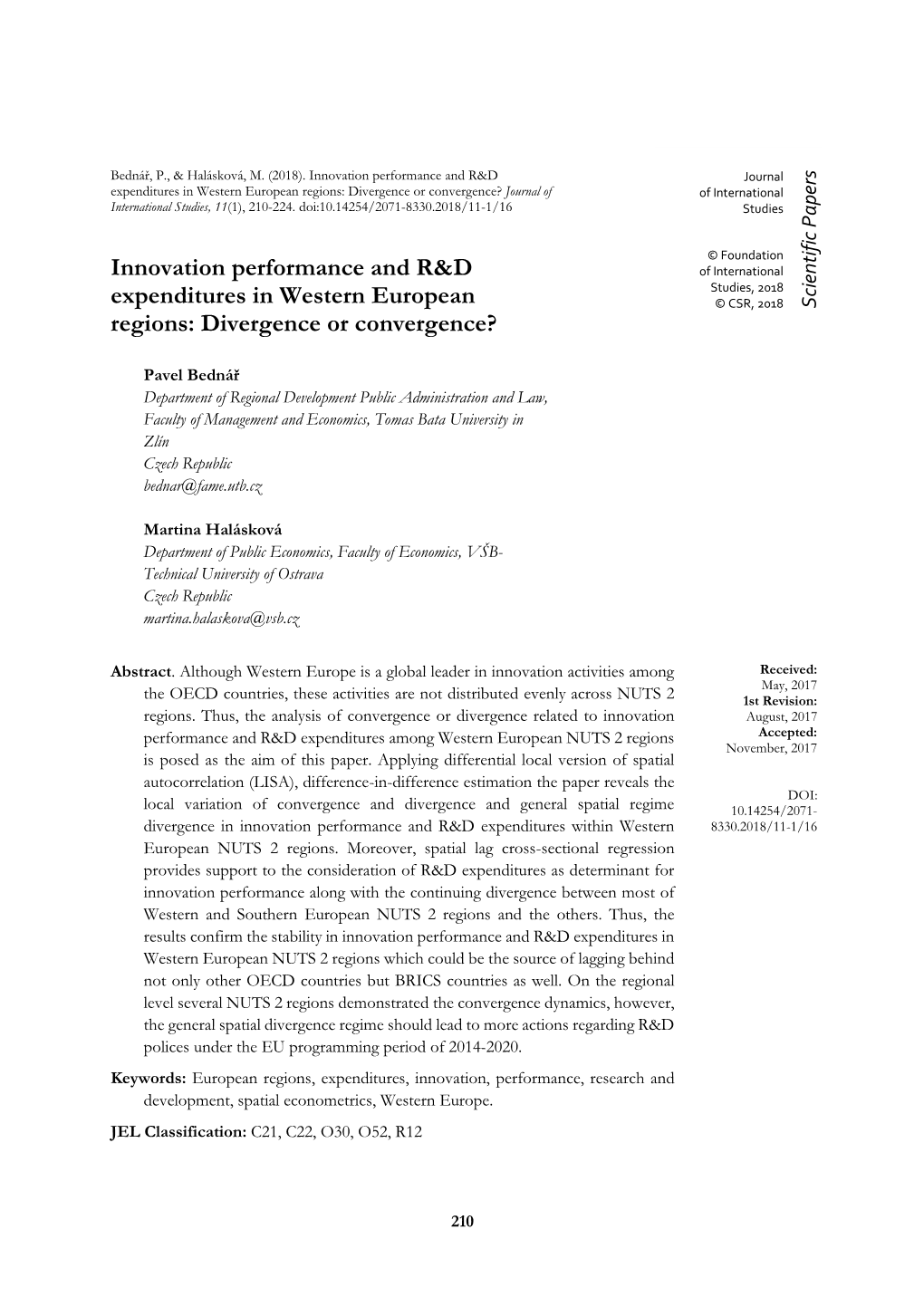 Innovation Performance and R&D Expenditures in Western European Regions: Divergence Or Convergence?