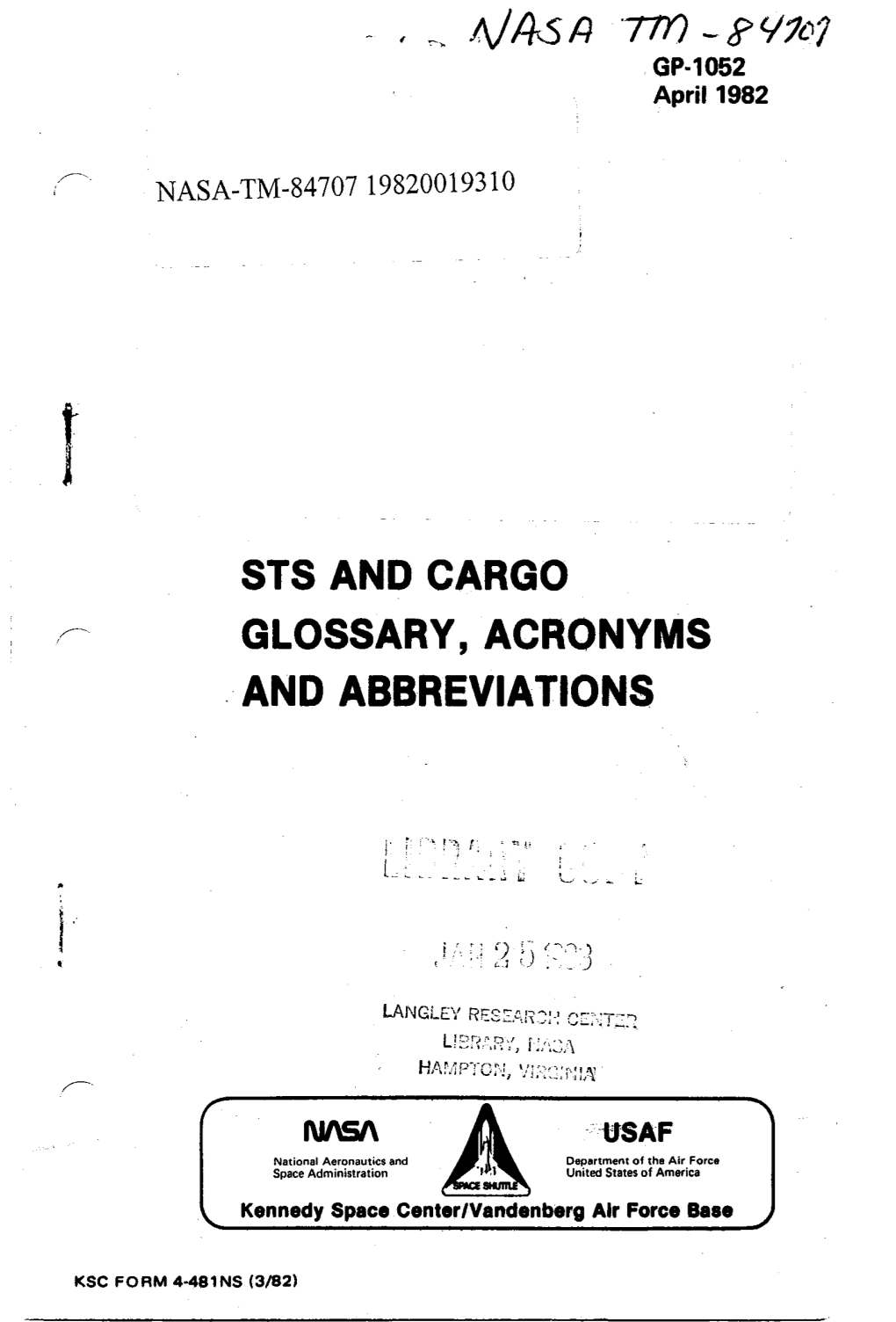 Sts and Cargo , F- Glossary,Acronyms •And Abbreviations