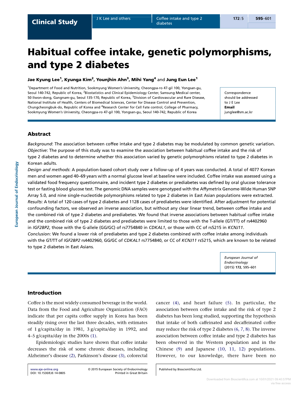 Habitual Coffee Intake, Genetic Polymorphisms, and Type 2 Diabetes