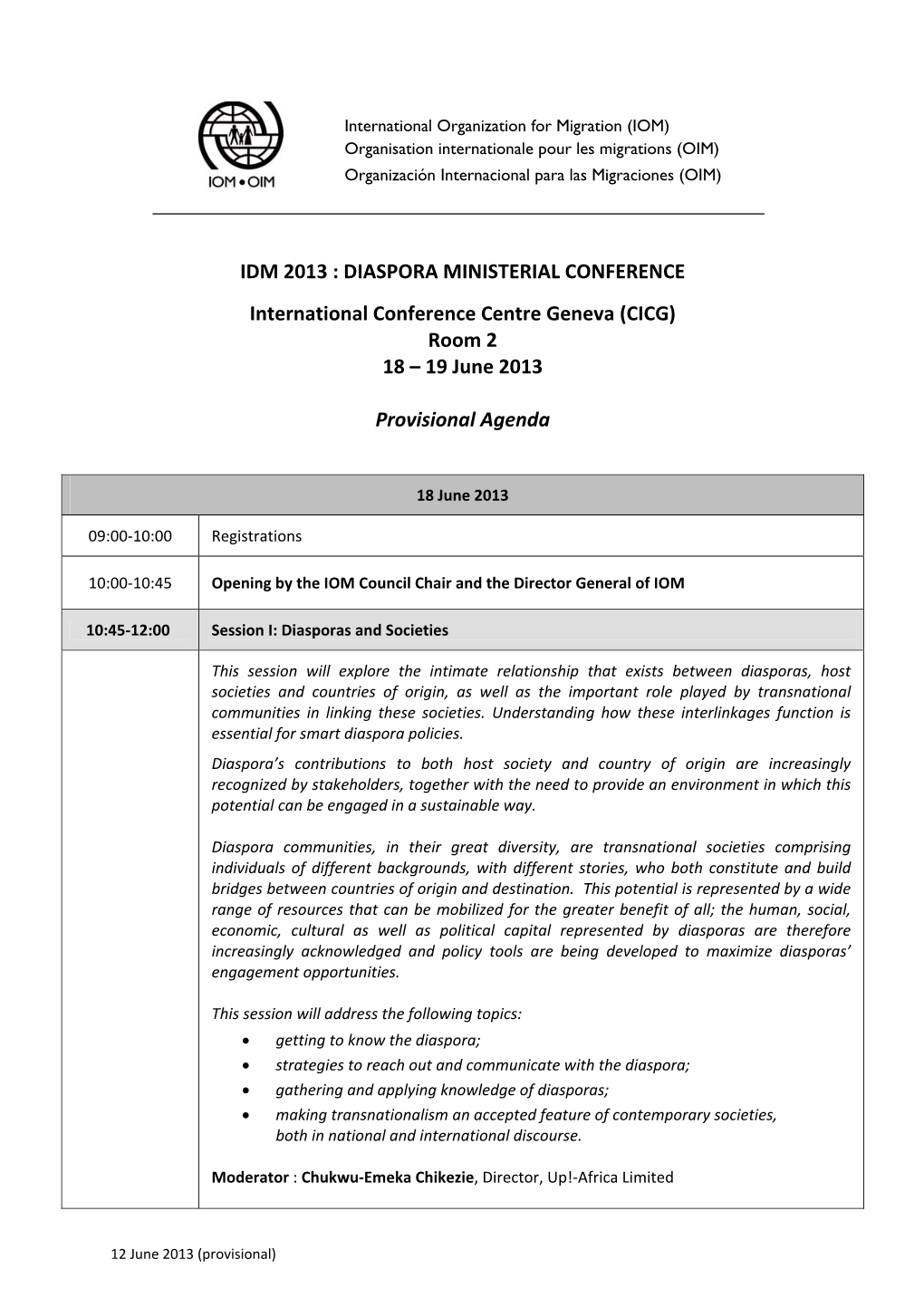 IDM DMC 2013.Provisional Agenda.12June13