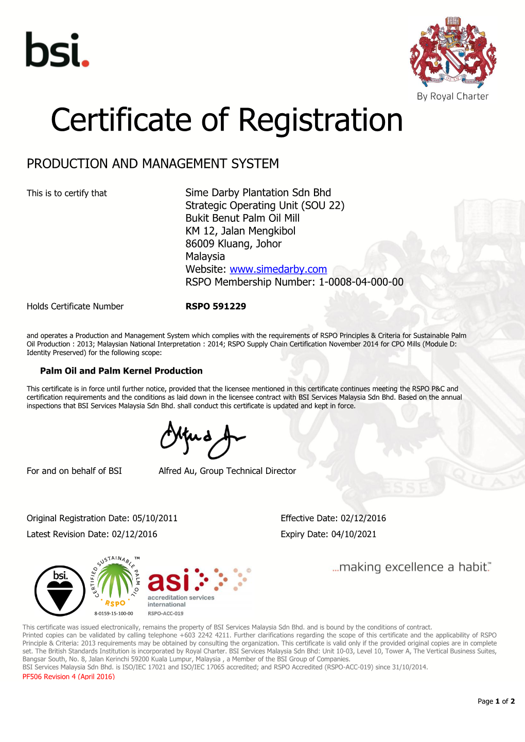 RSPO P and C Certificate Template Under Malaysia