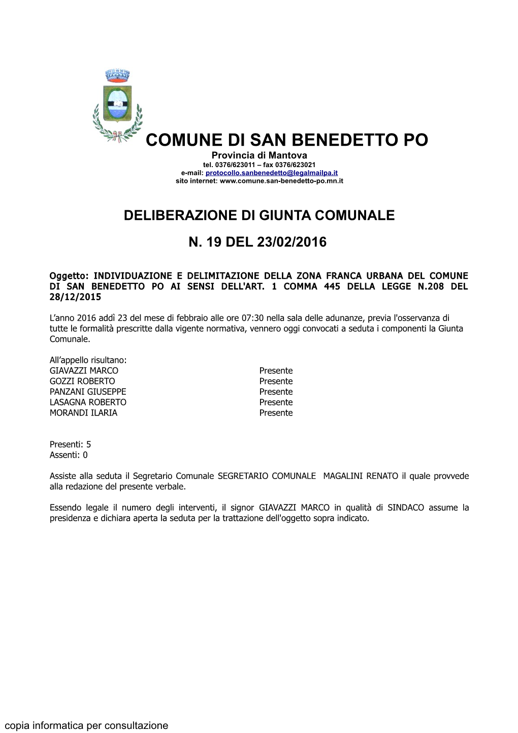 COMUNE DI SAN BENEDETTO PO Provincia Di Mantova Tel